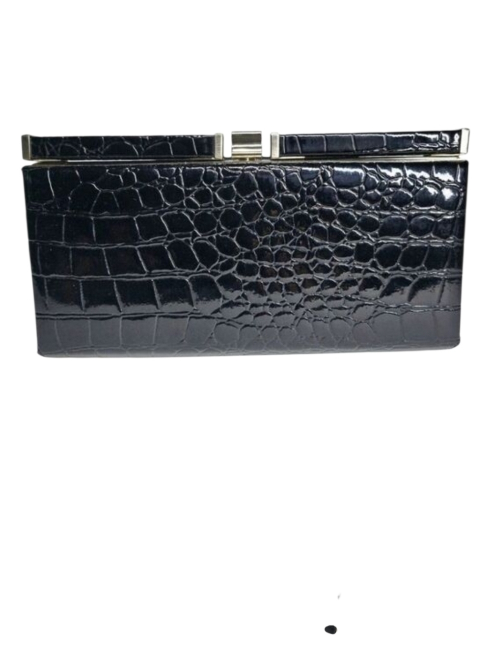 LOFT Black Croc Embossed Patent Clutch | Structured Frame Evening Bag